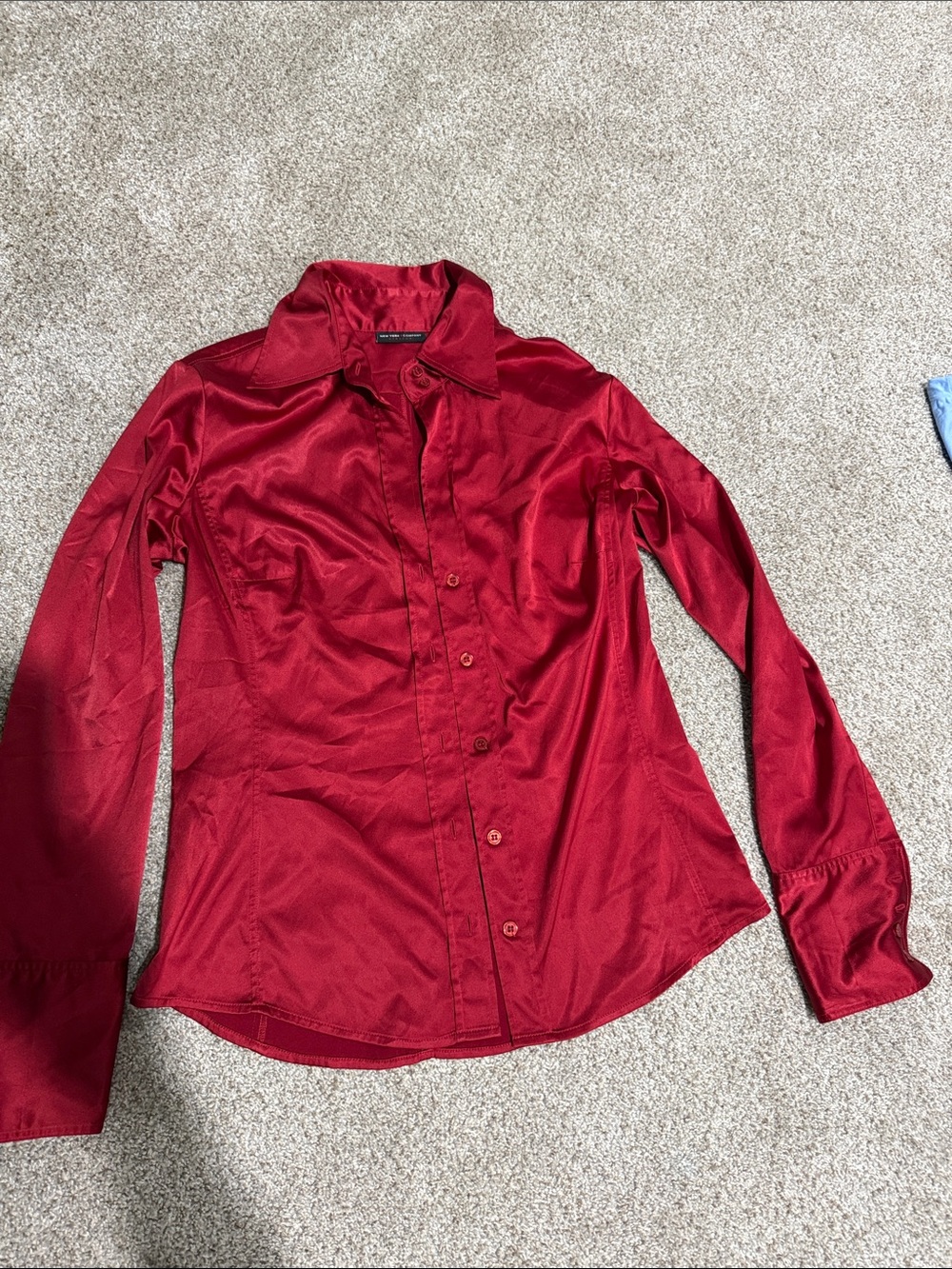 Women's Red Satin Button-Up Shirt